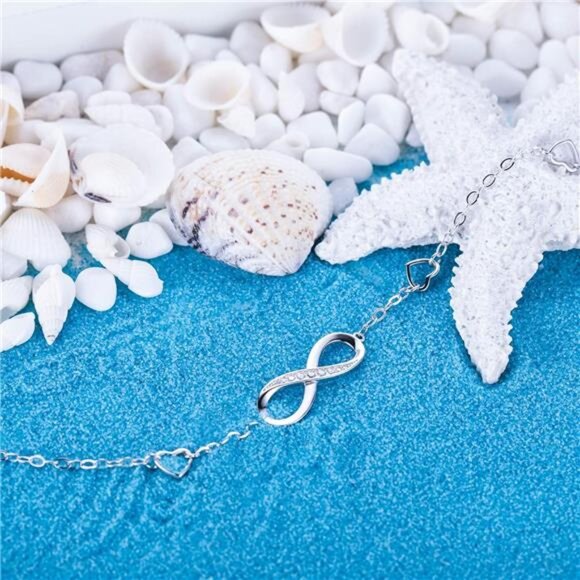 Womens 925 Sterling Silver Infinity Anklet Bracelet Endless Love Symbol Charm - Picture 6 of 7